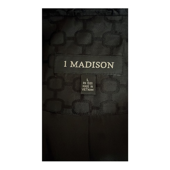 1 MADISON black on black print 3/4 trench rain coat needs buttons replac… - Picture 6 of 7